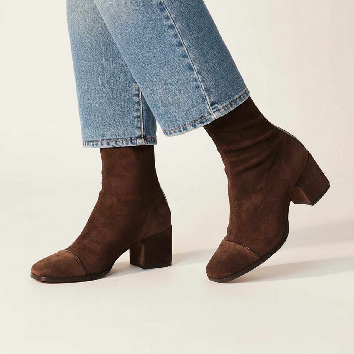 Rachel | Suede Square Toe Block Heel Ankle Boots