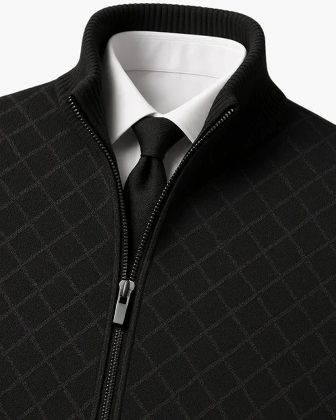 Jolyon | Checked Knit Zip Jacket with Ribbed Trims