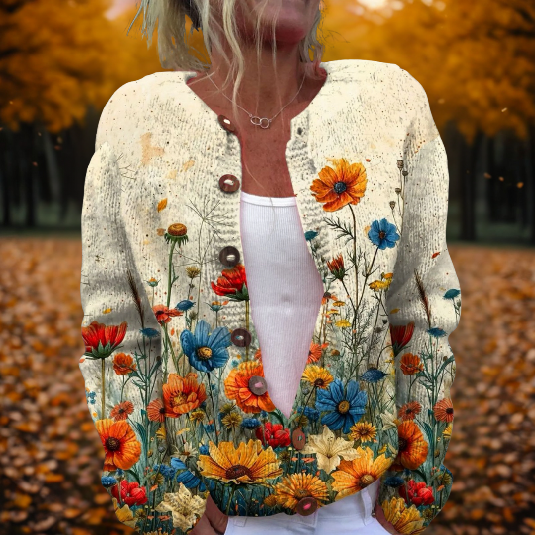 Helena | Vintage Flower Open-Front Cosy Winter Cardigan