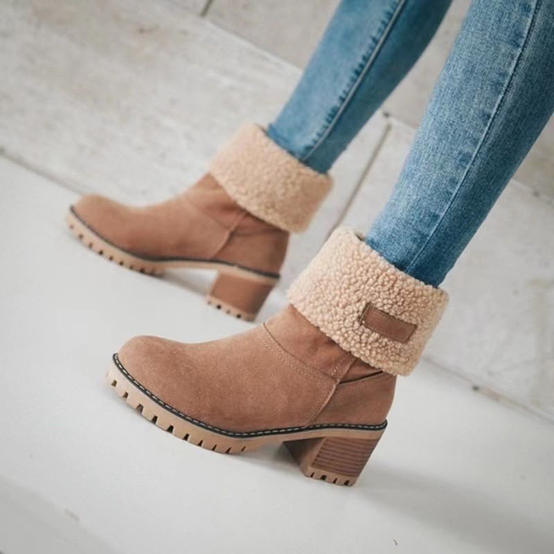 Ember | Suede Sherpa Block Heel Snow Boots