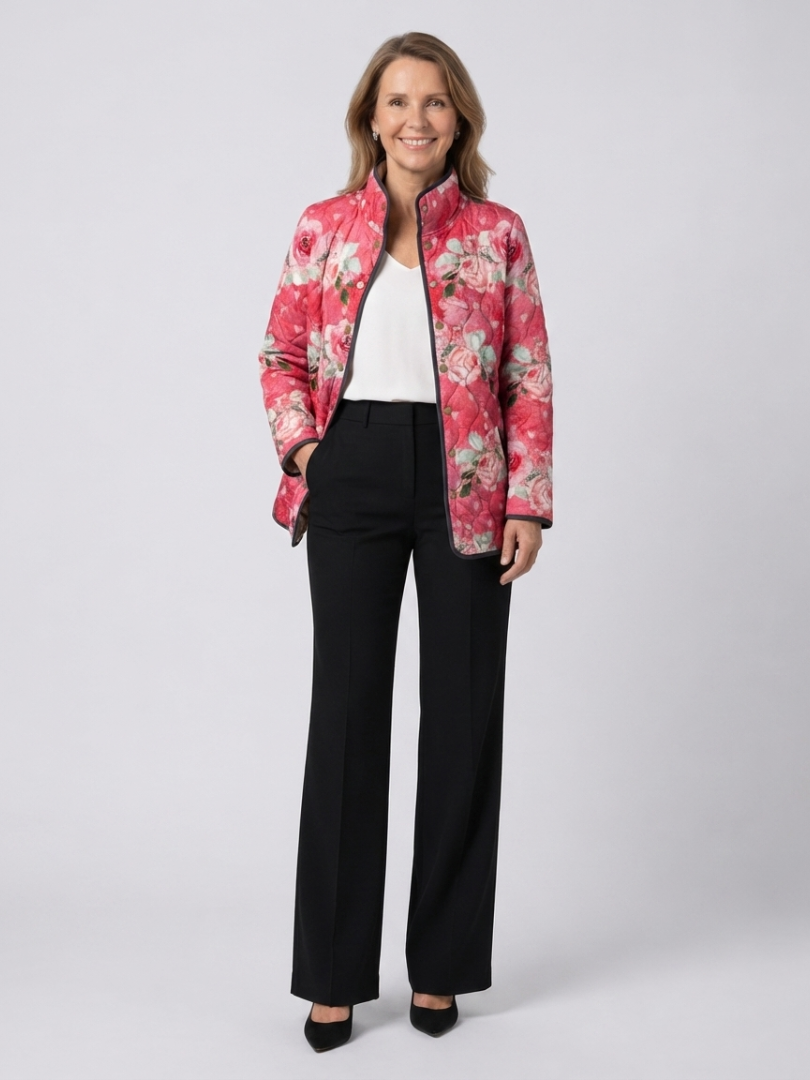Jemima | Pink Floral Print Quilted Jacket