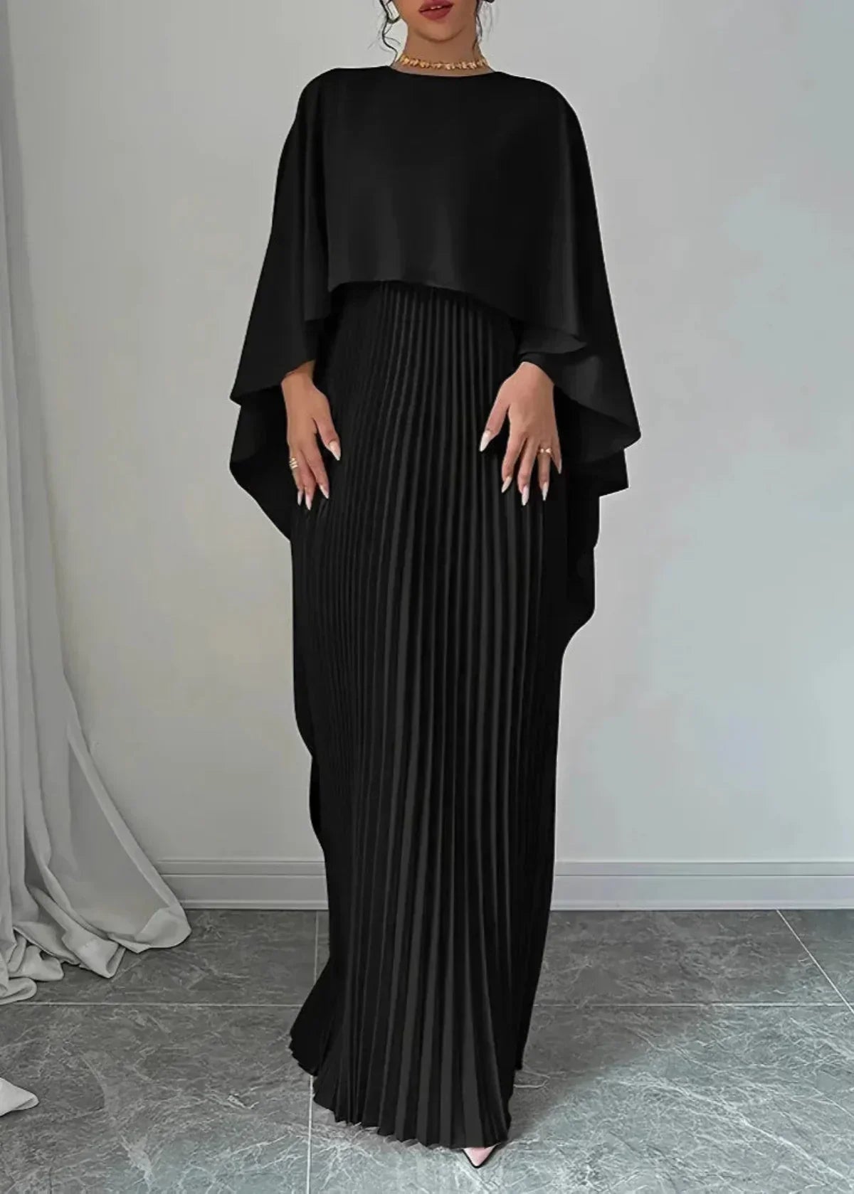 Elsie | Women's Pleated Cape Maxi Wedding Guest Dress