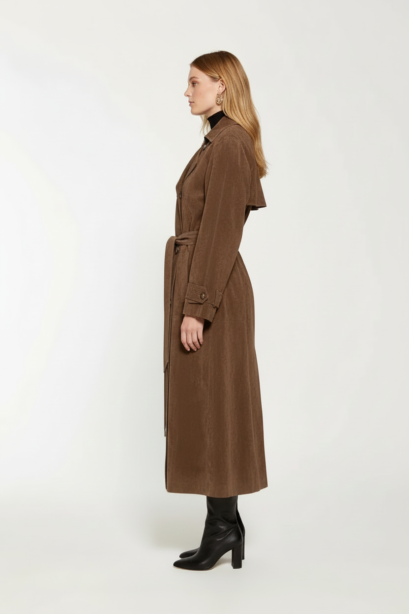 Eleanor | Brown Suede Belted Trench Coat