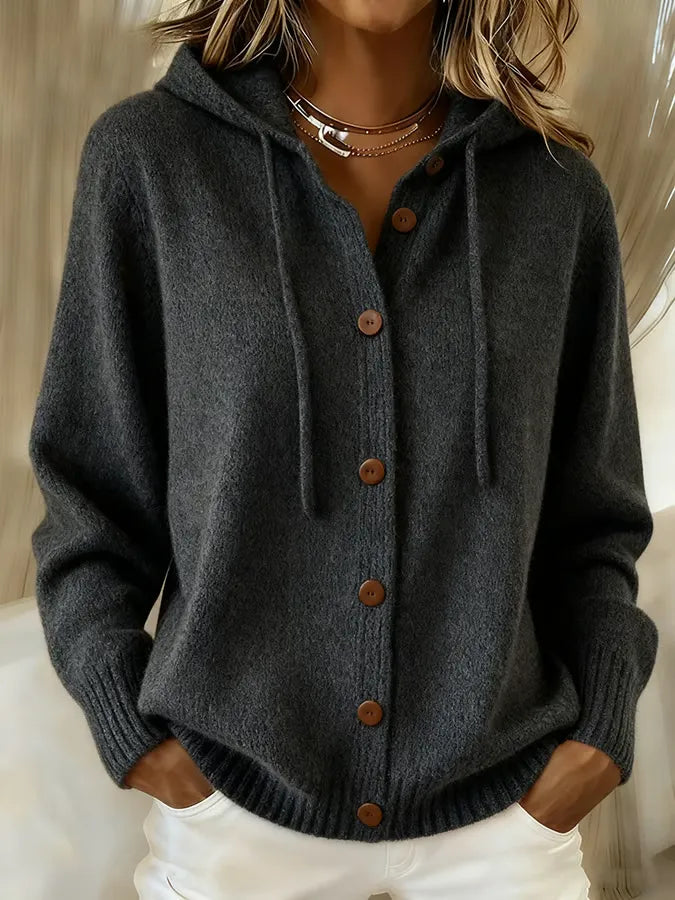 Grainne | Cashmere-Feel Hooded Knit Cardigan with Drawstring