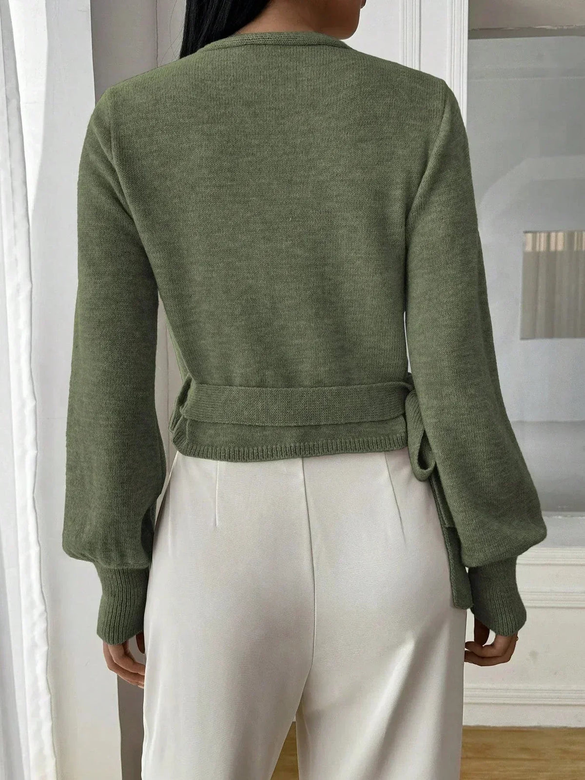 Nola | Cropped Wrap Knit Jumper with Tie Waist