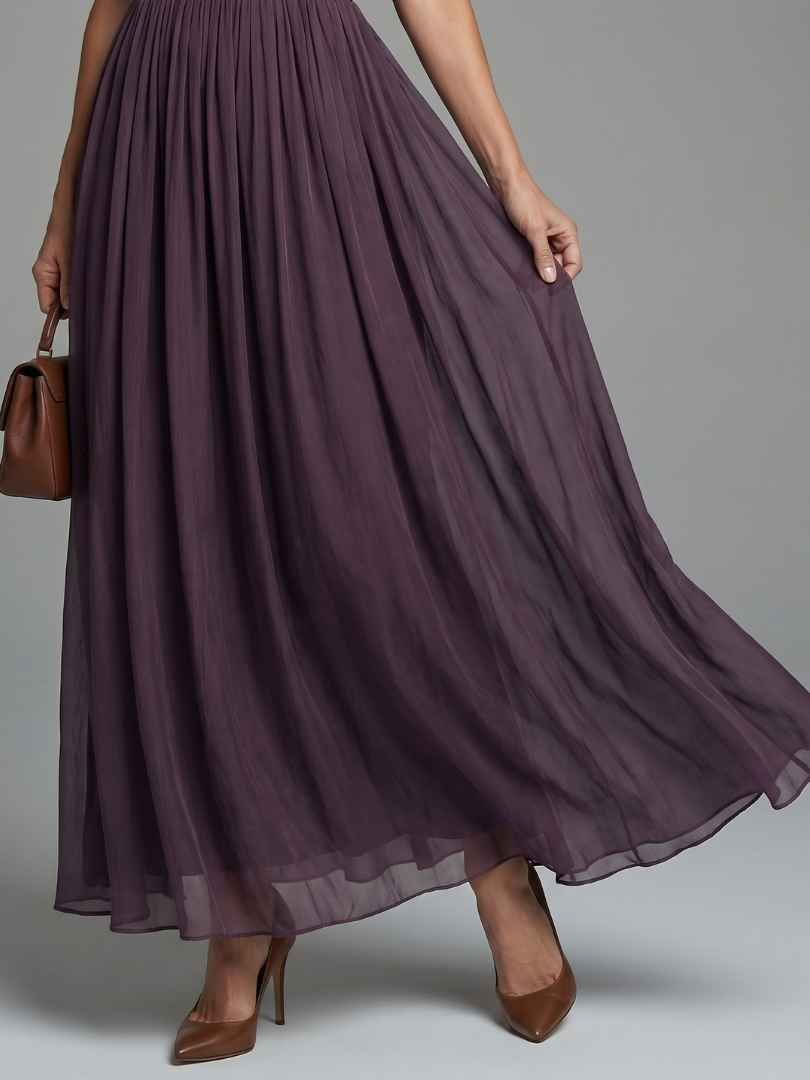 Pandora | Lace Trim Pleated Maxi Dress with Sheer Puff Sleeves