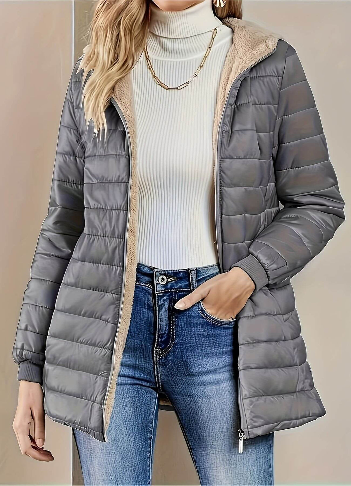 Ivy | Lightweight Hooded Puffer Jacket with Ribbed Cuffs