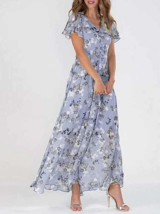 Scarlett | Floral V-Neck Tailored Fit Maxi Dress