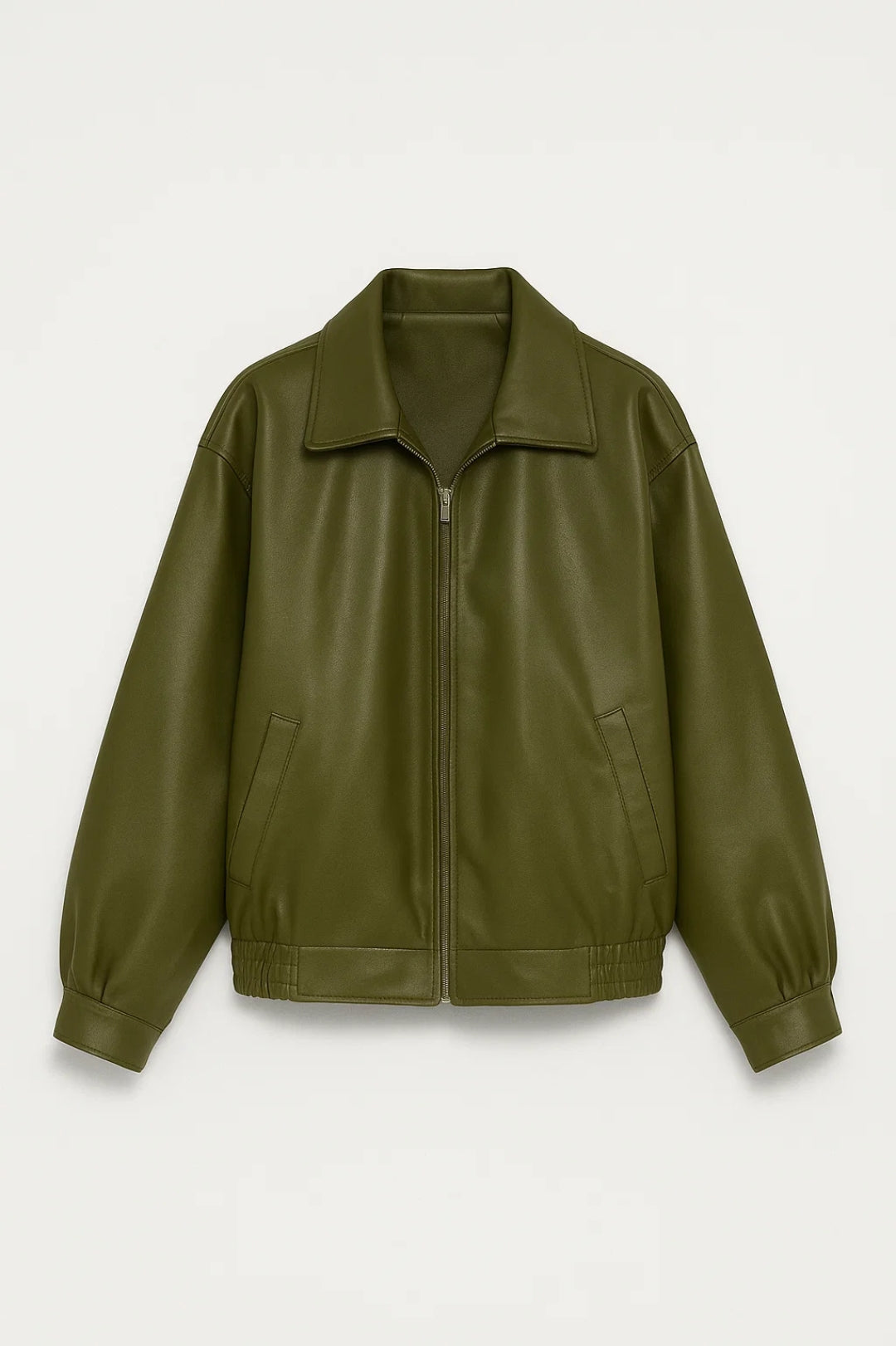 Leather Bomber Jacket for Women | Oversized Wide-Collar Zip