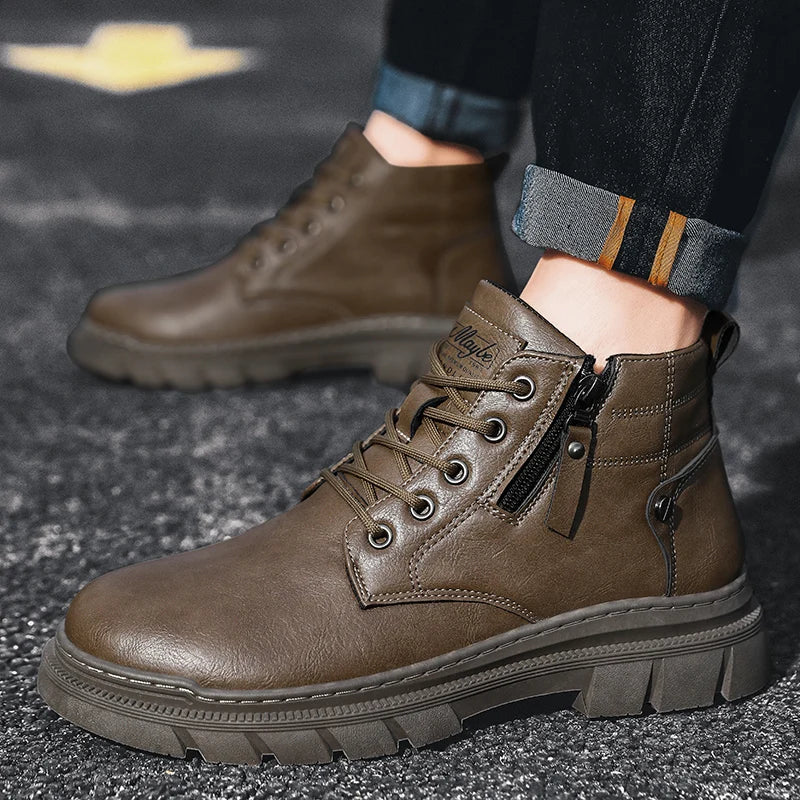 Lionel | Wide Fit Retro Faux Leather Chelsea Ankle Boots