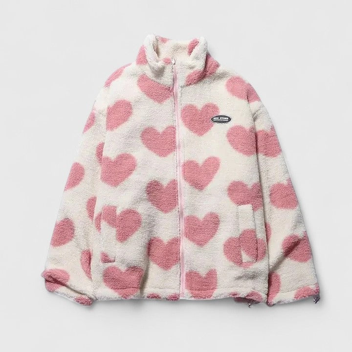 Riley | Reversible Heart-Print Fleece Sherpa Wool Jacket
