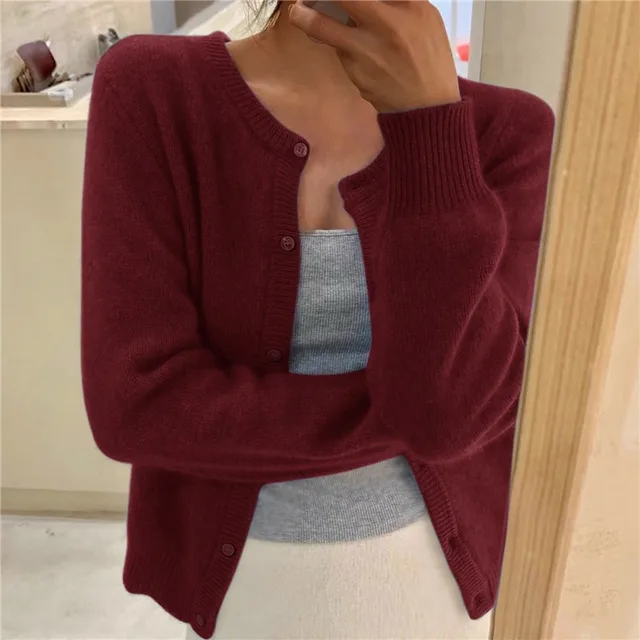 Anneka | Fluffy Knit Button Front Cardigan with Round Neck