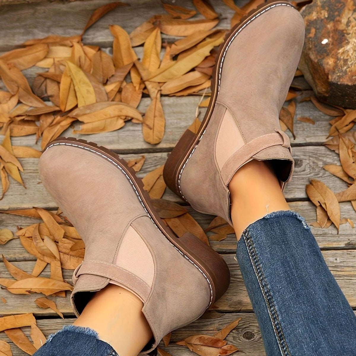 Harriet | Suede Ankle Boots with Block Heel and Buckle Strap