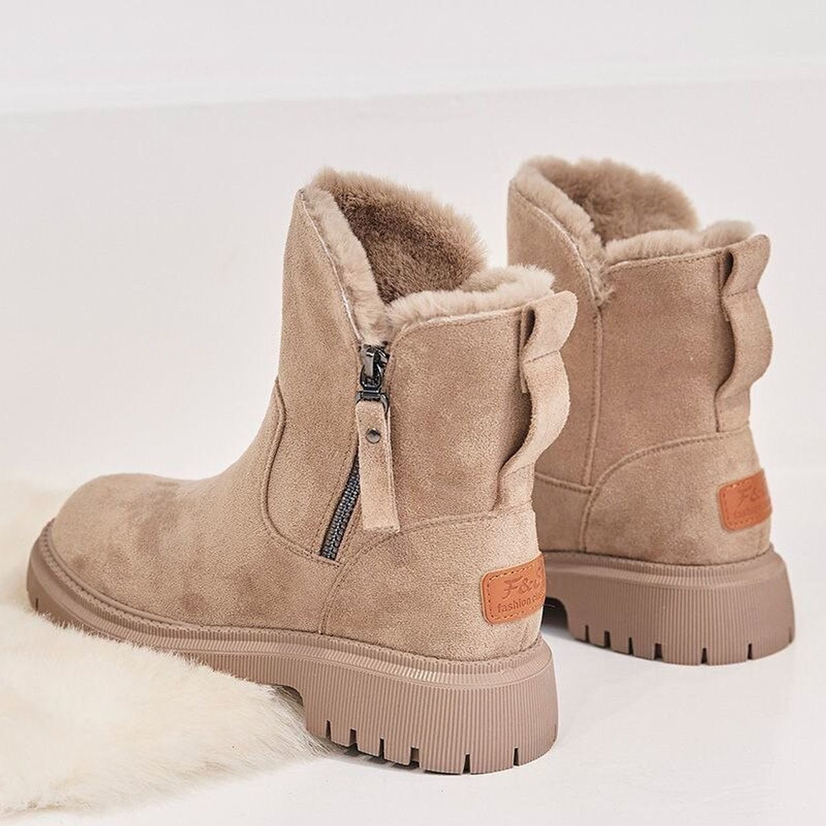 Sadie | Suede Fleece Lined Slip On Winter Ankle Boots