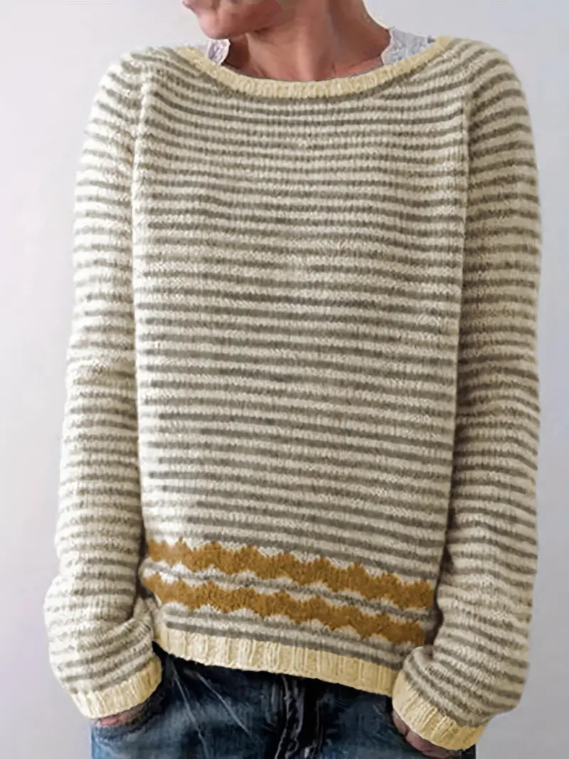 Maria | Crew Neck Striped Zigzag Hem Jumper