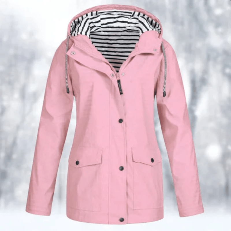 Mariselle | Waterproof Drawstring Hood Button-Front Raincoat