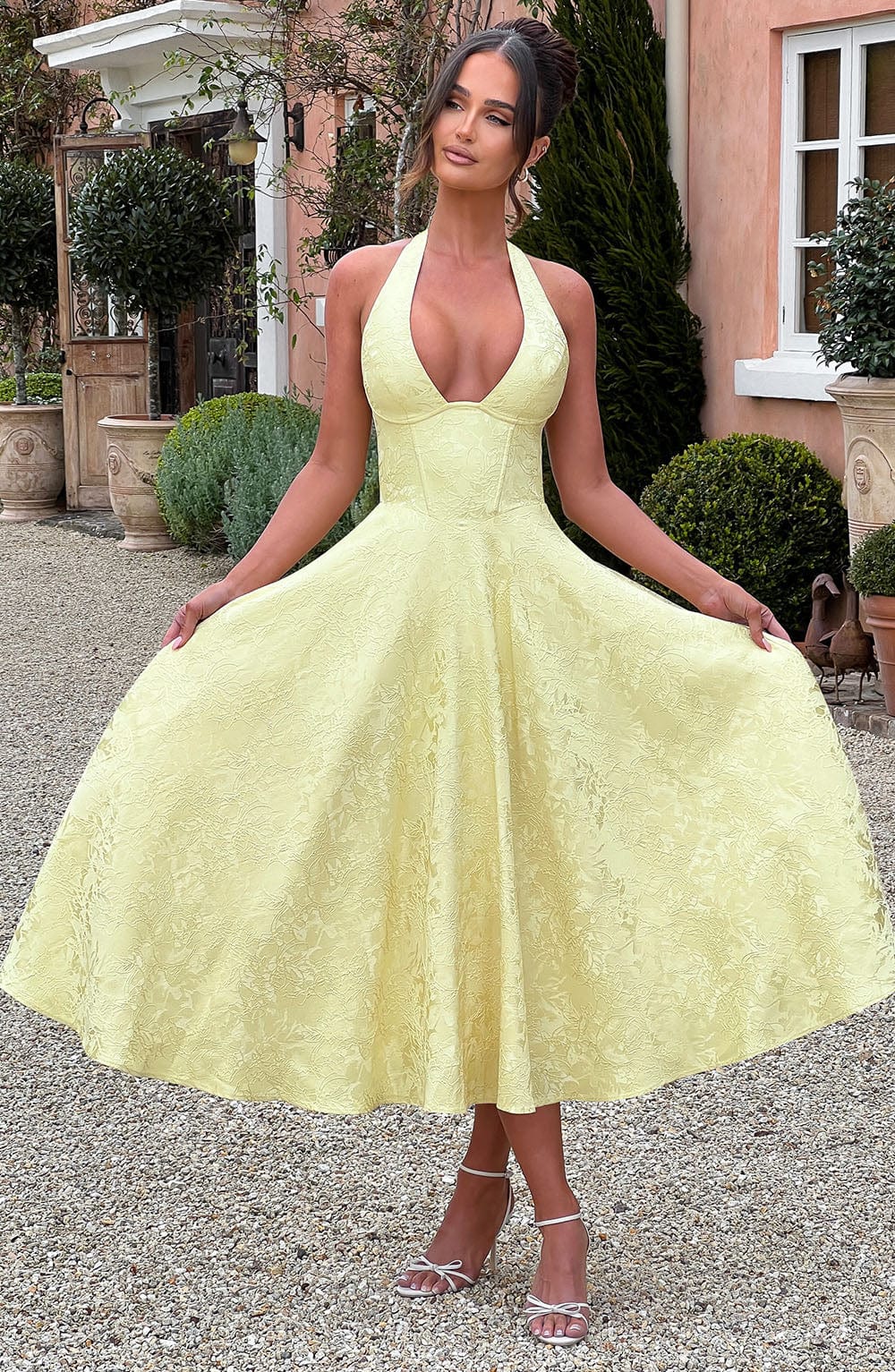 Delphine | Women's Halter Midi Wedding Guest Dress