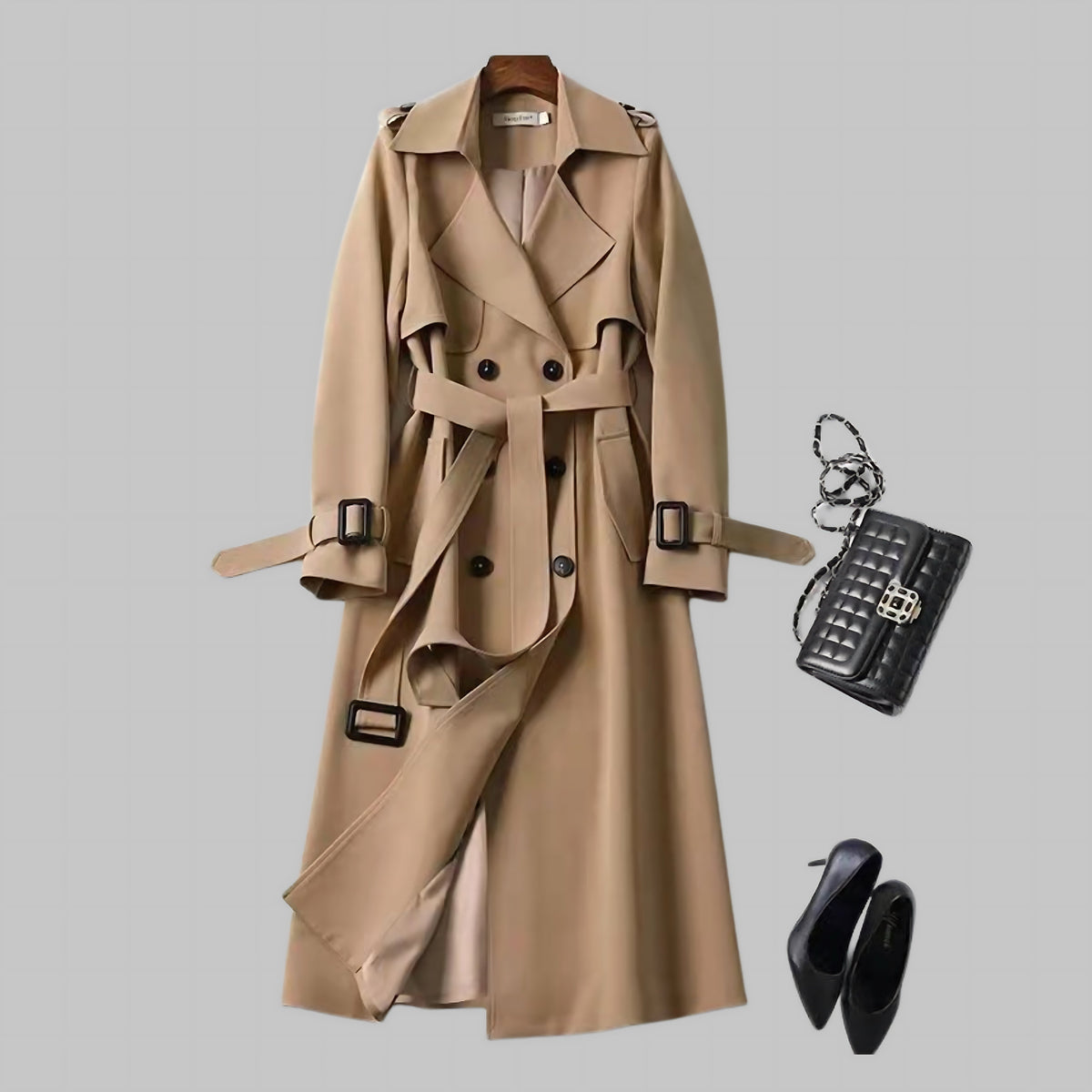 Gabriella | Belted Double Breasted Midi Trench Coat