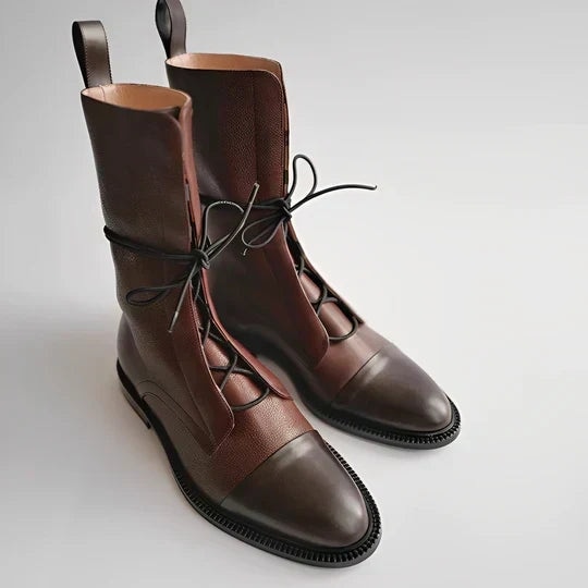 Arden | Lace-Up Mid-Calf Leather Boots with Cap Toe