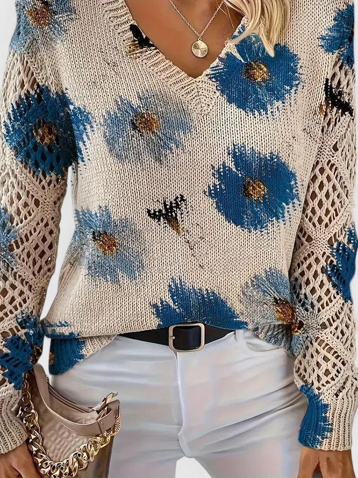 Liza | Floral Knit Lattice Sleeve Winter Cardigan