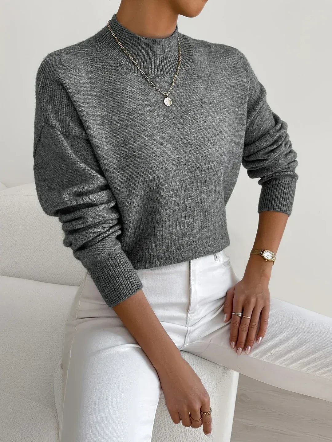 Laurie | Cosy Relaxed Mock Neck Knitted Winter Jumper