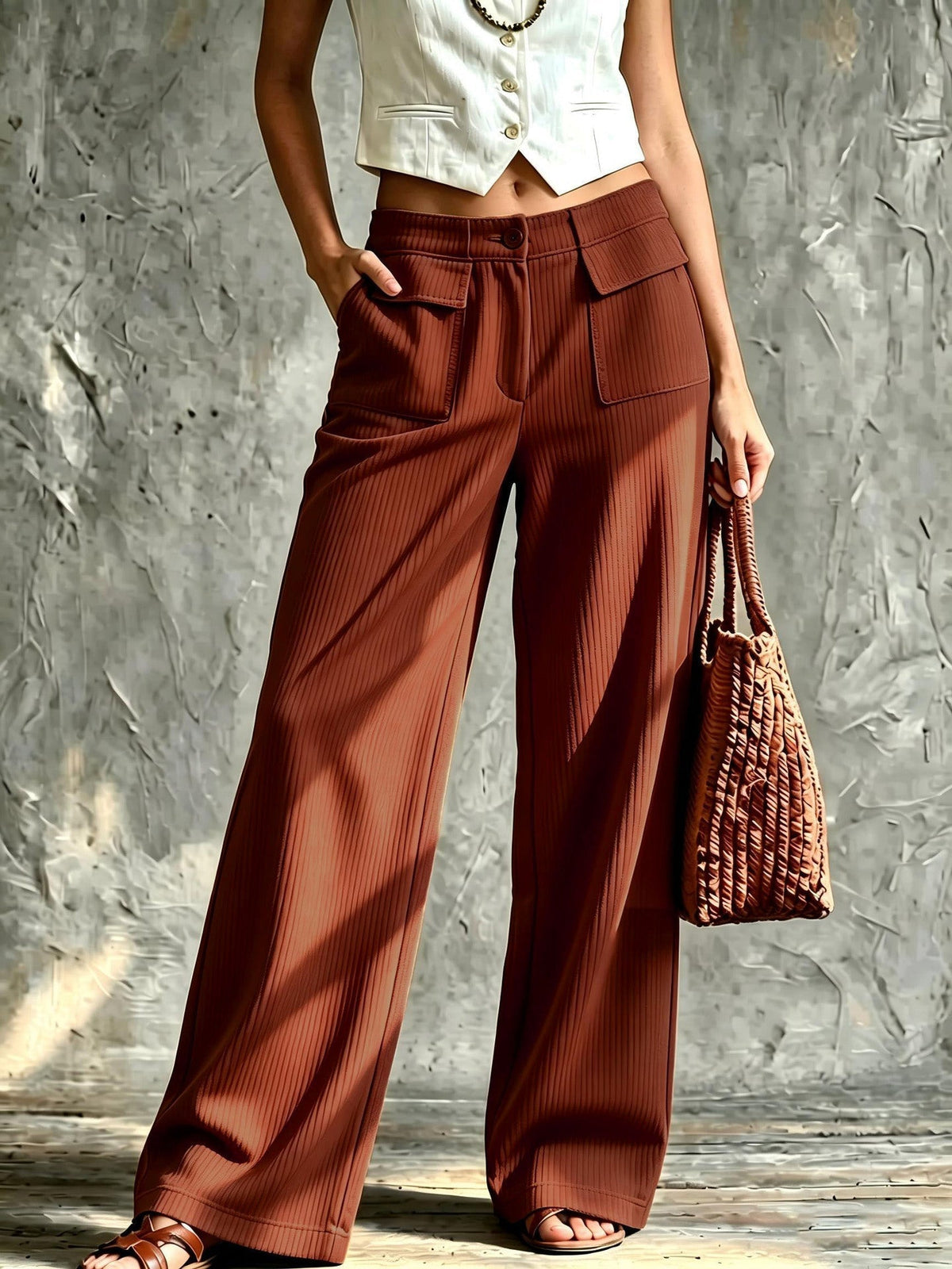 Ula | Wide Leg Corduroy Trousers with Patch Pockets
