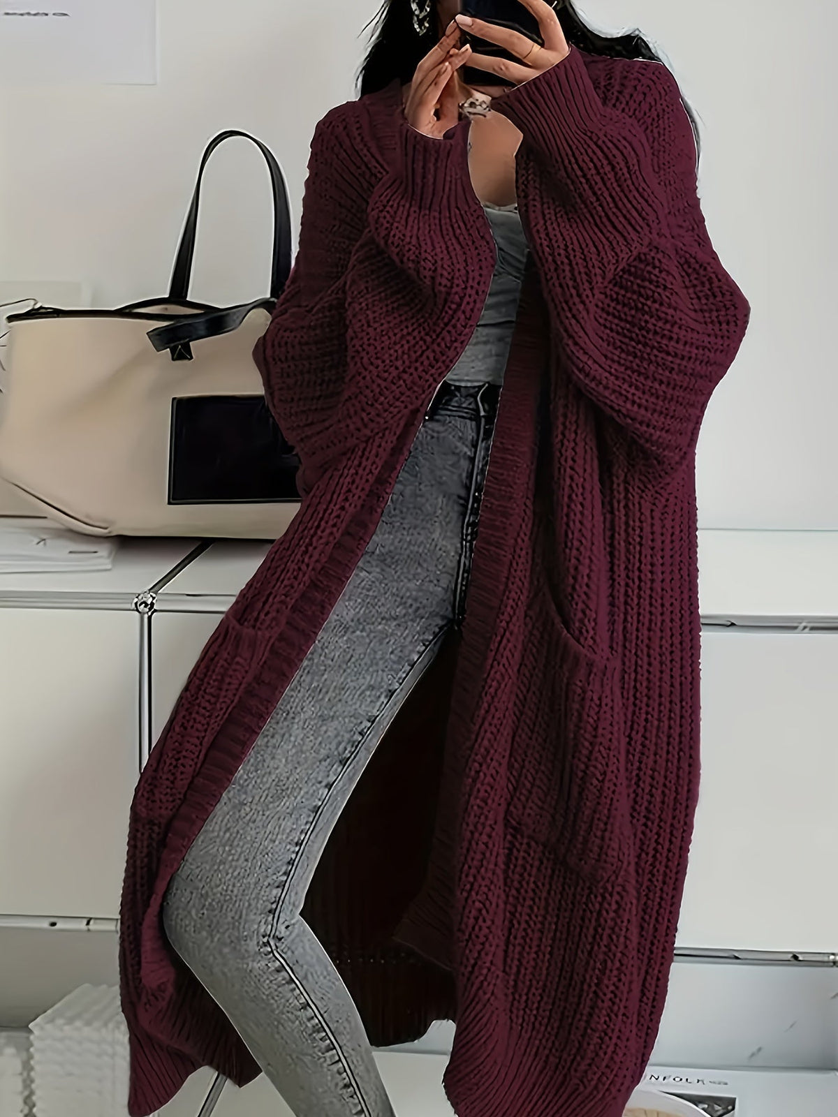 Rowena | Longline Open Front Ribbed Knit Cardigan