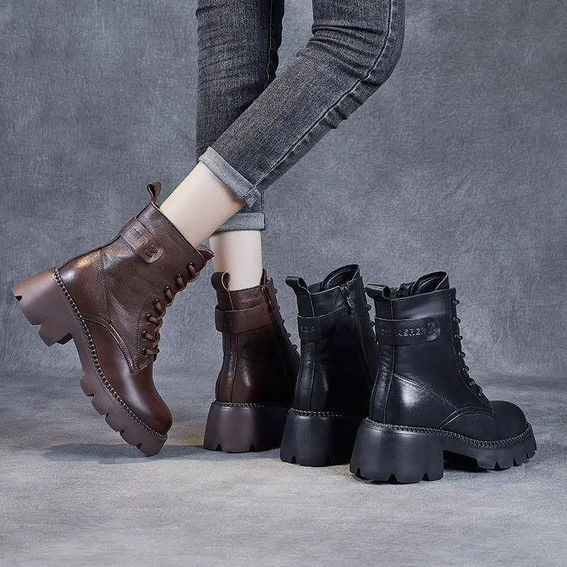 Oakley | Lace-Up Leather Ankle Boots with Arch Support and Lug Sole