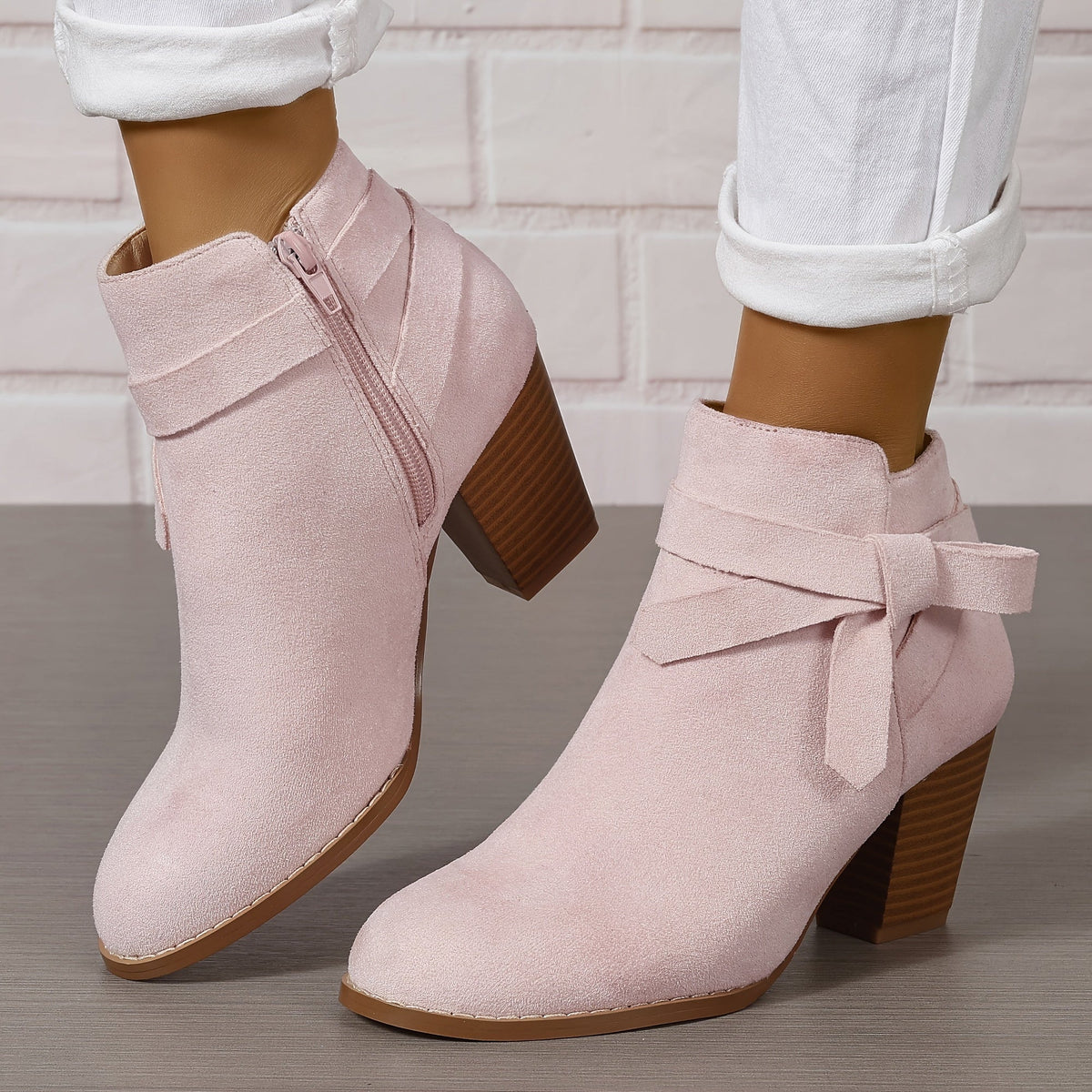 Ludlow | Suede-Look Pointed Toe Ankle Boots with Block Heel