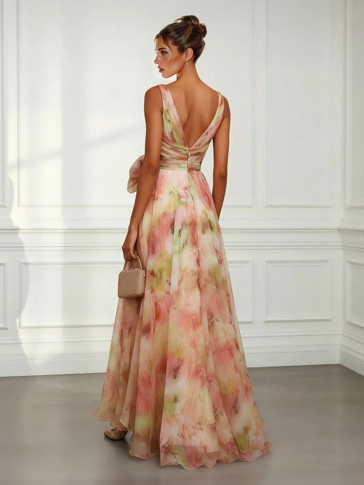 Emily | Wedding Guest V-Neck Tie-Waist Maxi Dress