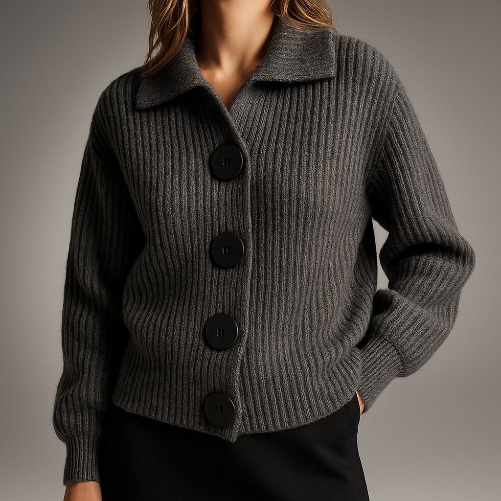 Violet | Spread Collar Ribbed Knit Cardigan