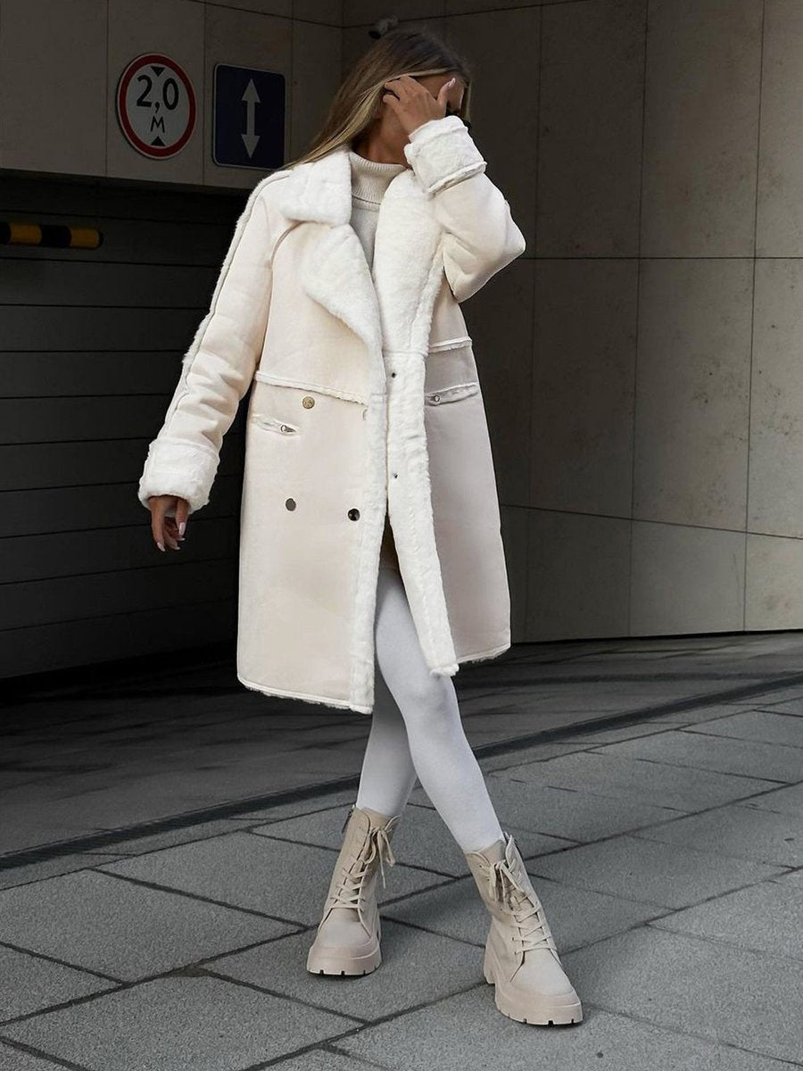Jessamy | Long Double-Breasted Faux Shearling Coat