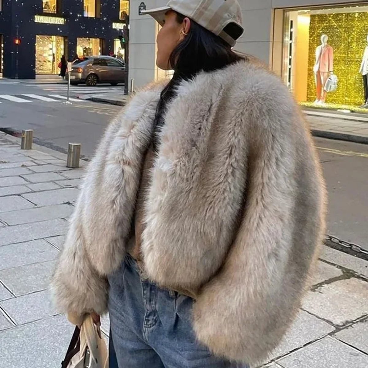 Belinda | Apricot Fluffy Faux Fur Bomber Jacket