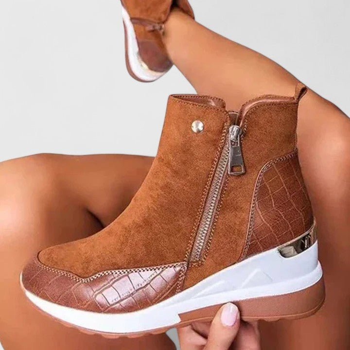 Ellera | Orthopedic Croc-Panel Wedge Ankle Boots