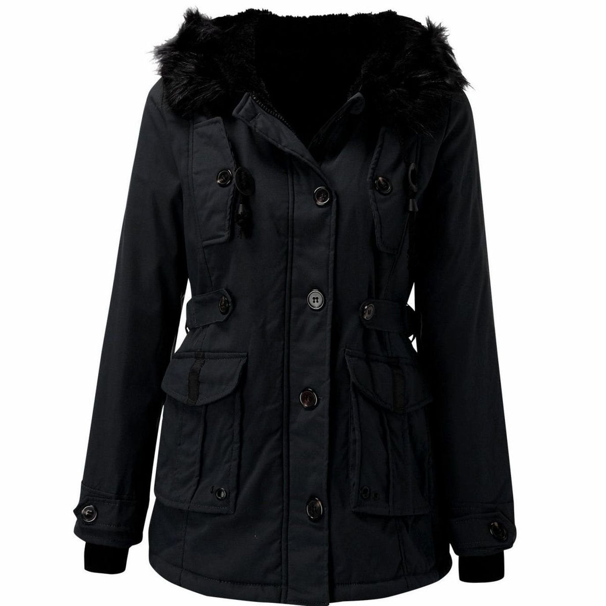 Bunty | Faux Fur Hooded Parka Coat with Drawstring Waist