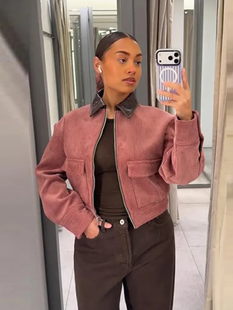 Harper | Women's Cropped Zip Up Bomber Jacket