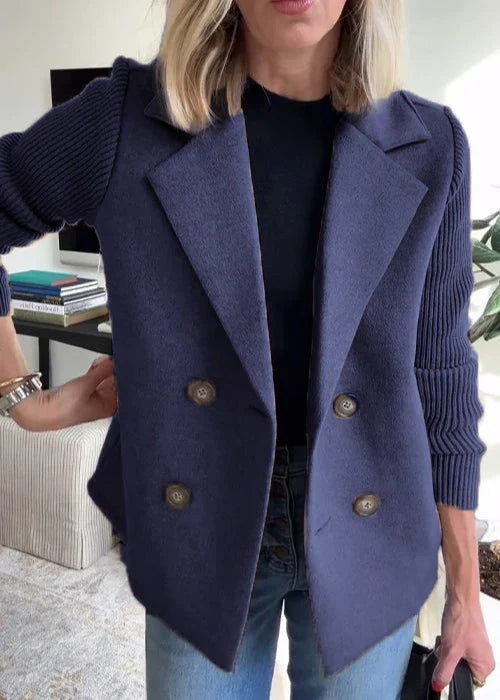 Marin | Double-Breasted Blazer Coat with Knit Sleeves