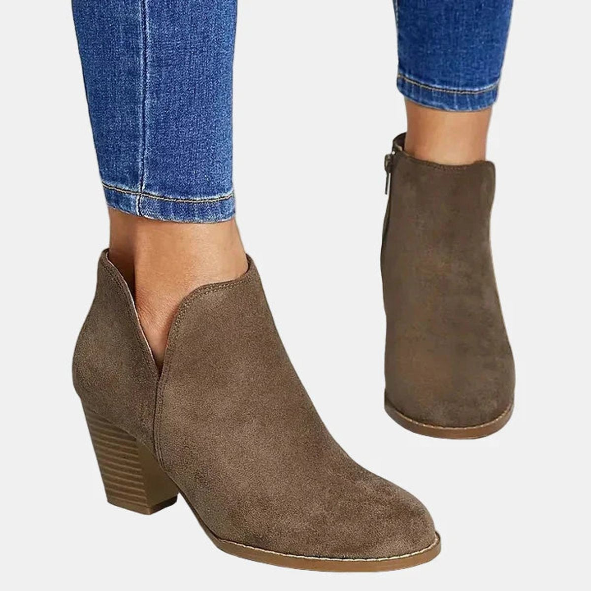 Tina | Suede Cut Out Block Heel Ankle Boots