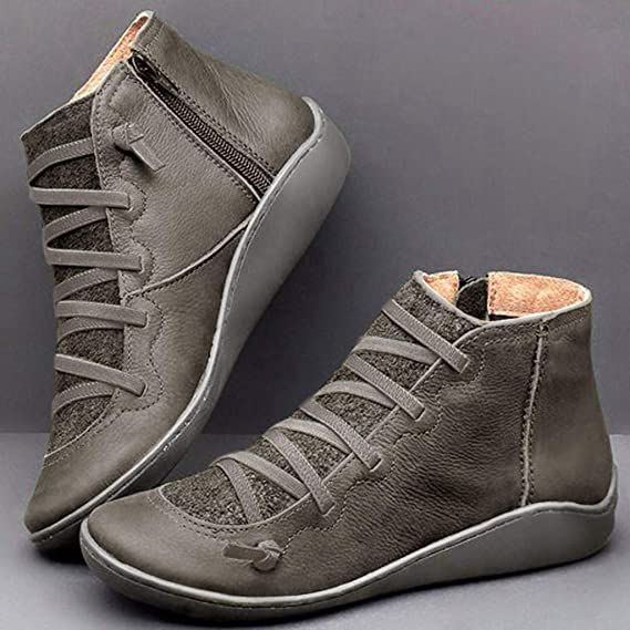 Linda | Leather Lace Up Flat Ankle Boots with Side Zip