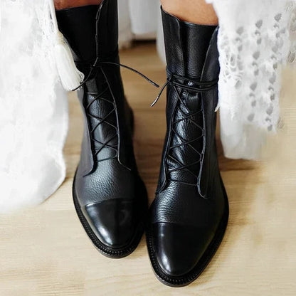 Arden | Lace-Up Mid-Calf Leather Boots with Cap Toe