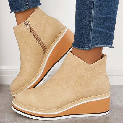 Kelly | Leather Wedge Platform Side Zip Ankle Boots