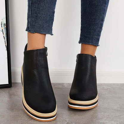 Kelly | Leather Wedge Platform Side Zip Ankle Boots