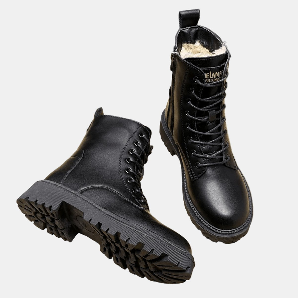 Mari | Faux Leather Fleece Lined Lace Up Black Ankle Boots