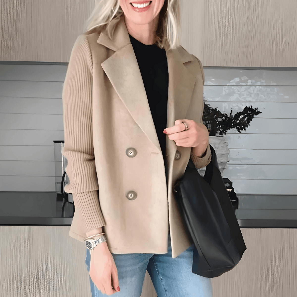 Marin | Double-Breasted Blazer Coat with Knit Sleeves