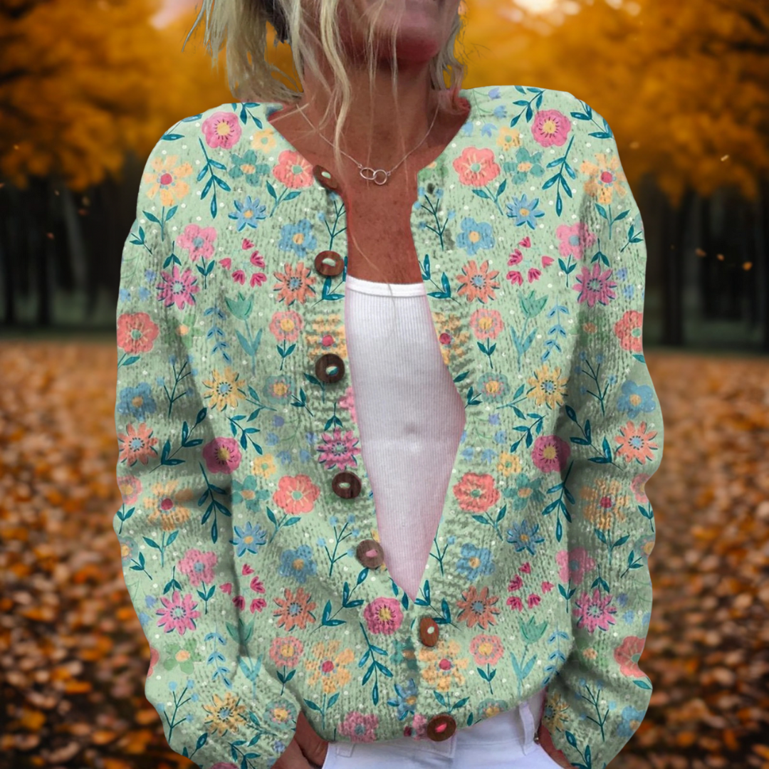 Aleah | Floral Design Open-Front Cosy Winter Cardigan