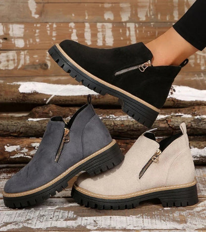 Aurelia | Platform Round Toe Side Zip Ankle Boots