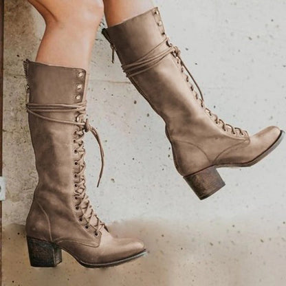 Calder | Lace-Up Leather Knee-High Block Heel Boots