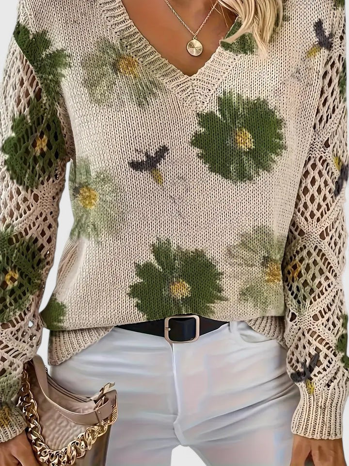 Liza | Floral Knit Lattice Sleeve Winter Cardigan