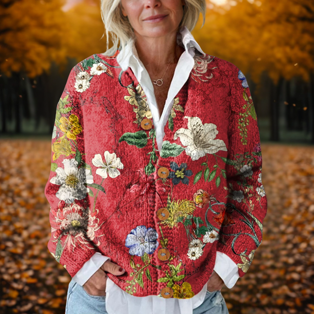 Larissa | Vintage Floral Open-Front Cosy Winter Cardigan