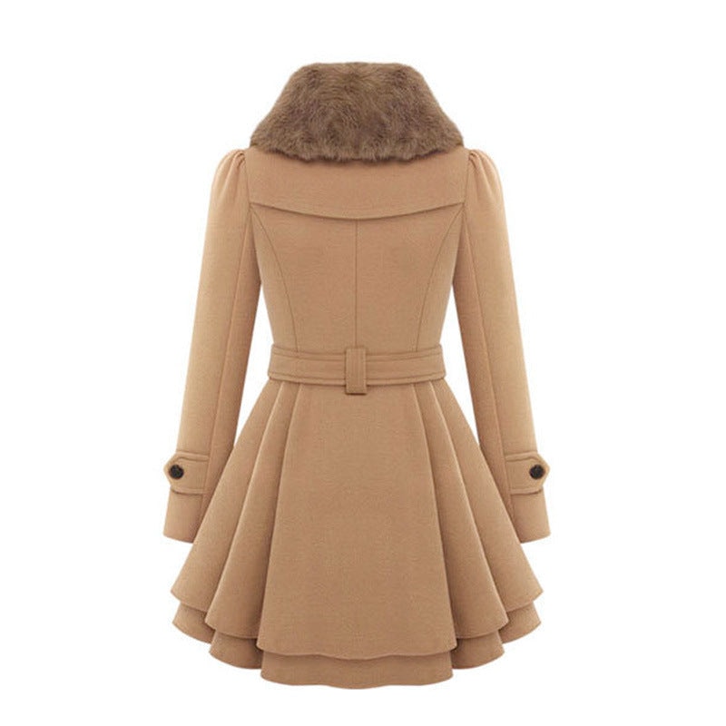 Winslet | Winter Belted Fur Collar Wool Trench Coat